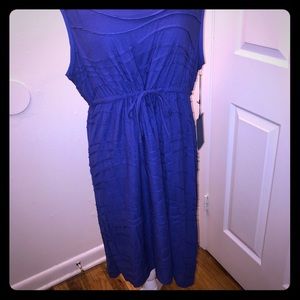 Blue Sleeveless Dress with Drawstring Waist